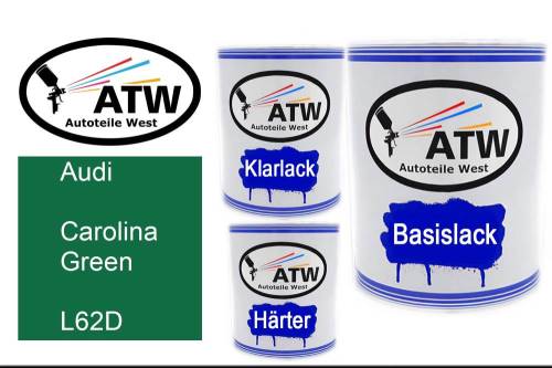 Audi, Carolina Green, L62D: 1L Lackdose + 1L Klarlack + 500ml Härter - Set, von ATW Autoteile West.